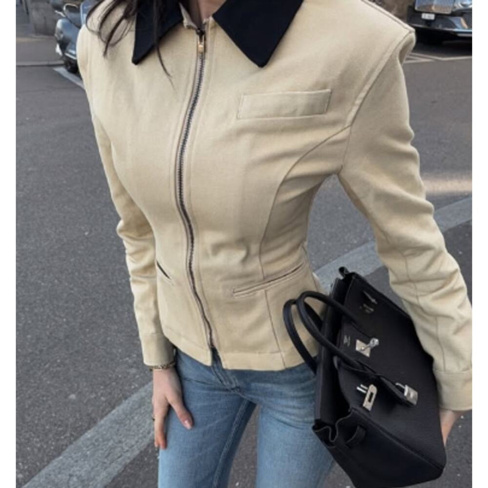 Lioness Soho Tan Black Contrast Collar Jacket Size M